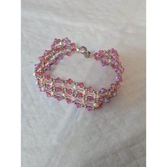 PINK BEADED Sterling Silver Bracelet - Picture 1 of 7